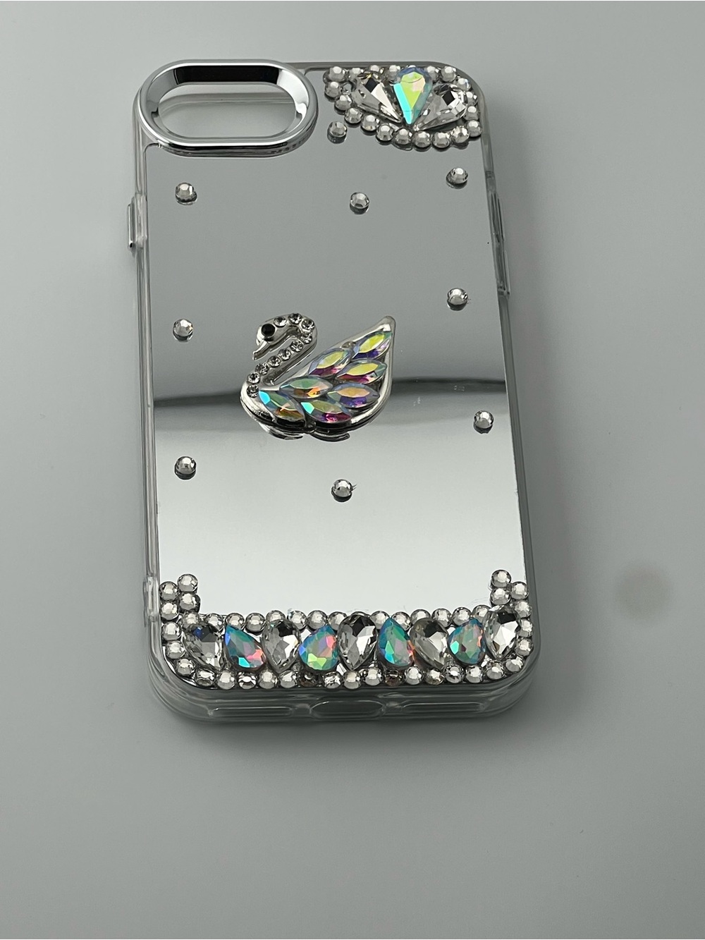 Swan Crystal Mirror Phone Case - Silver Accent 7/8 SE 2020